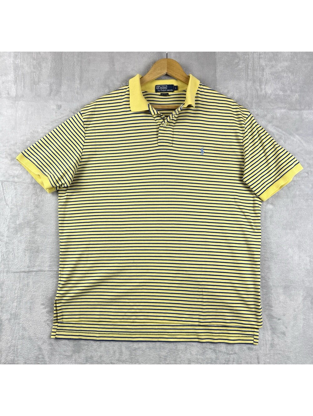 Polo Ralph Lauren Yellow Blue Stripe Polo Shirt Men’s L Cotton Short Sleeve Pony - Picture 2 of 7